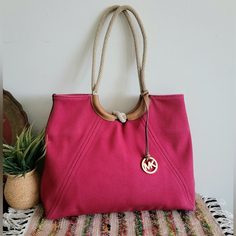 Michael Kors Red Canvas Tote Bag Rare Purse